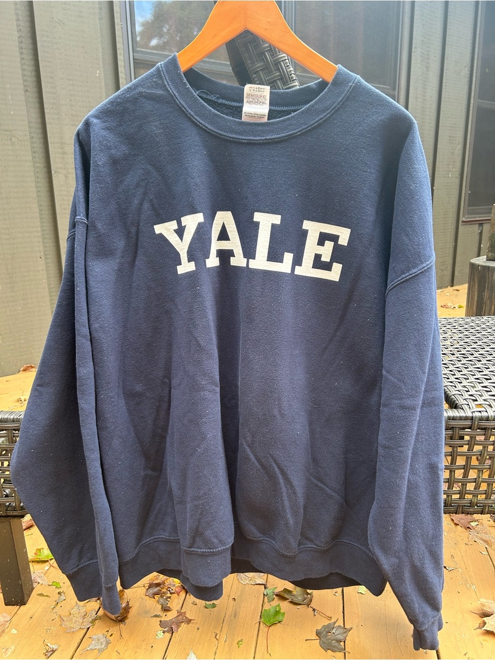 Gildan Navy Crewneck Sweatshirt with White YALE Print